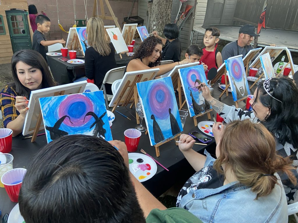 Finished paintings from a session